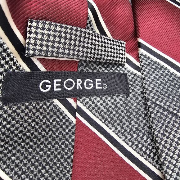Necktie Mens Vintage George designer size 56" x 3.5", Red Grey Striped - Picture 5 of 7